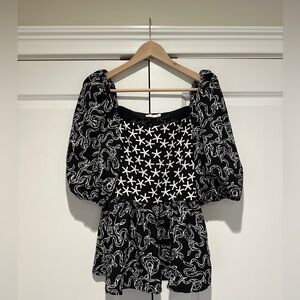 STINE GOYA Irene peplum waist puff sleeve top, size Small